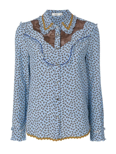 Coach Blue Western Lace Blouse In Llue Multicolor