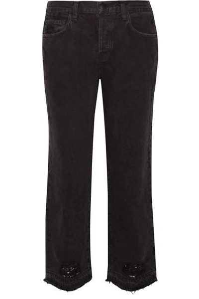 J Brand Ivy Cropped Distressed High-rise Straight-leg Jeans In Black