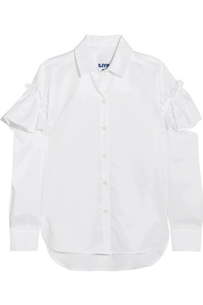 Sjyp Cutout Ruffled Cotton-poplin Shirt