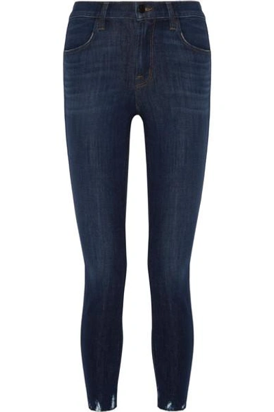 J Brand Alana Cropped Distressed High-rise Skinny Jeans In Dark Denim