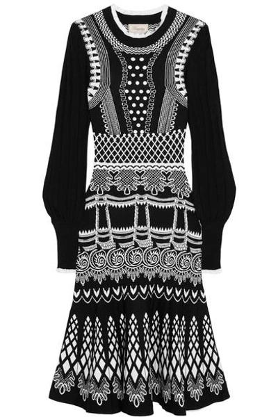 Temperley London Black And White Stretch-knit Midi Dress