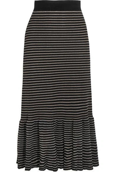 Sonia Rykiel Metallic Striped Cotton-blend Midi Skirt In Black