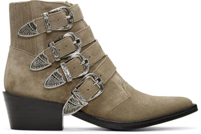 Toga Khaki Suede Four-buckle Western Boots