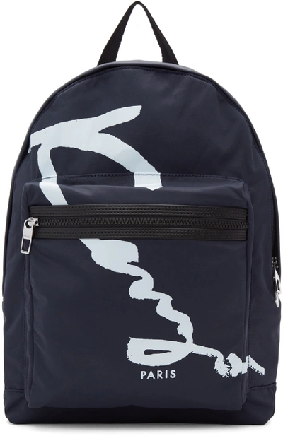 Kenzo Navy Signature Logo Backpack In Blue