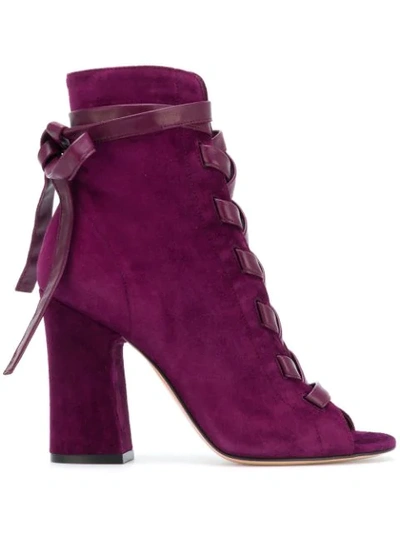 Gianvito Rossi Brooklyn Open-toe Suede Ankle Boots In Pink