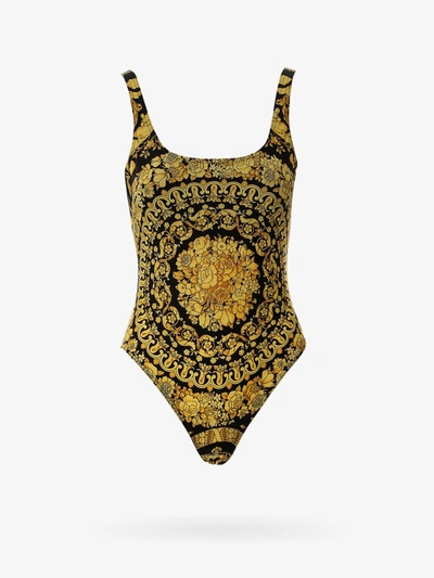 Versace Baroque Patterned Swimsuit In Gold Color