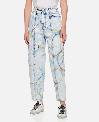 Stella Mccartney Straight Leg Jeans With Multicolor Marble Effect In Azure