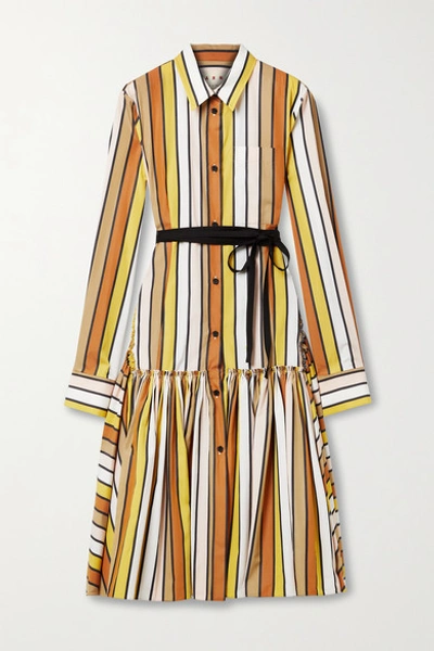 Marni Striped Cotton-poplin Midi Shirt Dress In Yellow