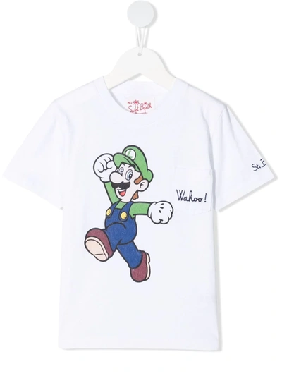 Mc2 Saint Barth Kids' Luigi Print Crew-neck T-shirt In White