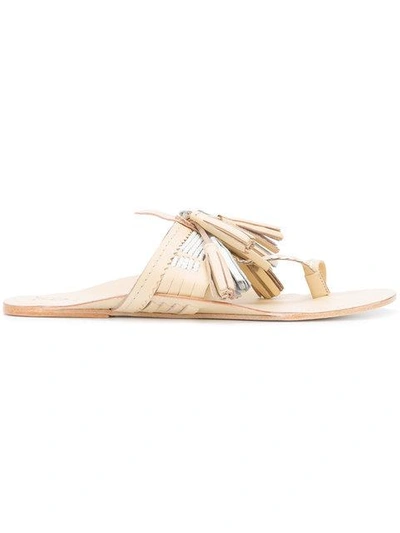 Figue Scaramouche Leather Tassel Sandals In Apricot-beige