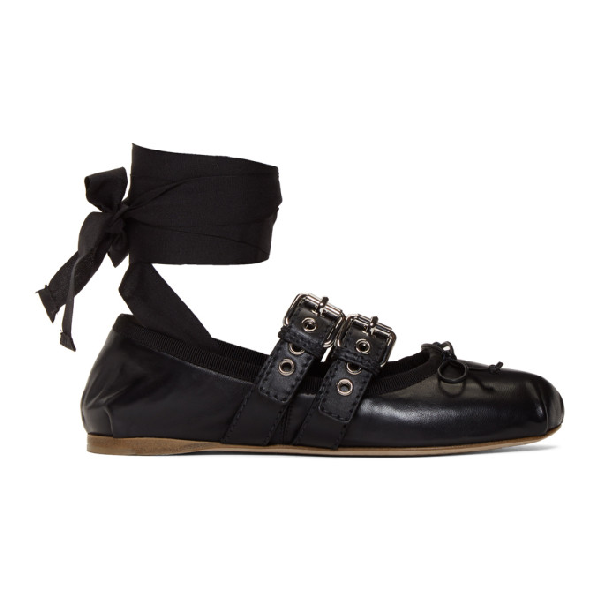 Miu Miu Buckle-fastening Leather Ballet Flats In 002 Black | ModeSens