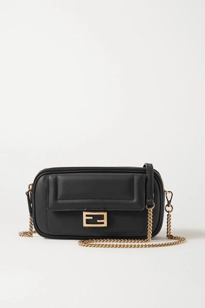 Fendi Easy Baguette Leather Mini Crossbody Bag In Black