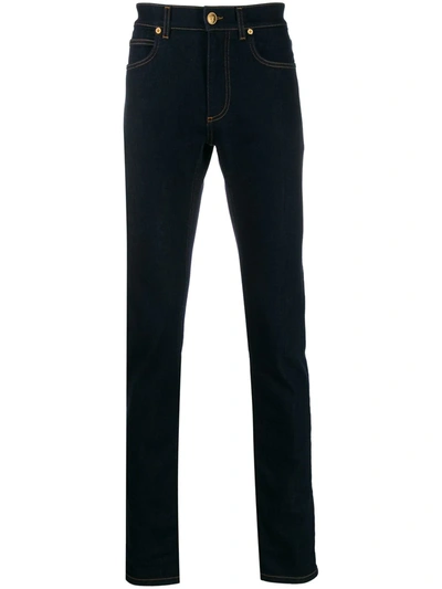Versace Slim-fit Contrast Stitch Jeans In Black