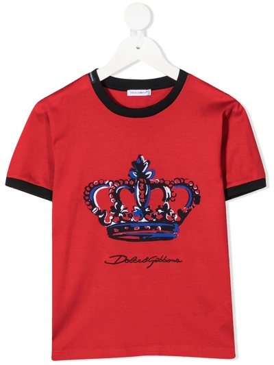 Dolce & Gabbana Kids' Crown-print T-shirt In Red