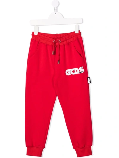 Gcds Teen Logo-print Cotton Track Trousers In Red