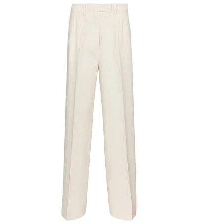 Fendi High-rise Wide-leg Linen Pants In White