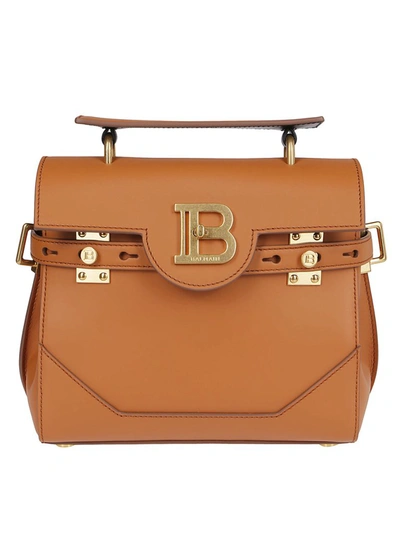 Balmain Brown Leather B-buzz 23 Bag In Beige