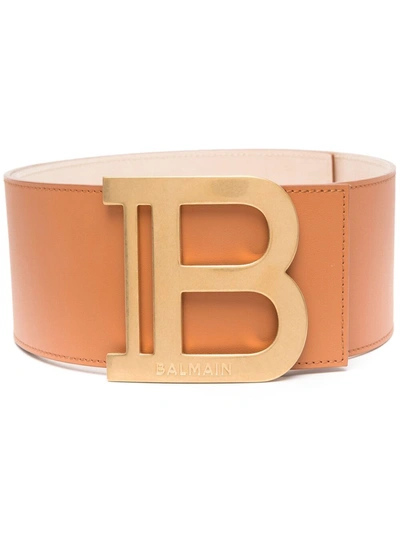 Balmain Logo-plaque Buckle-fastening Belt In Brown