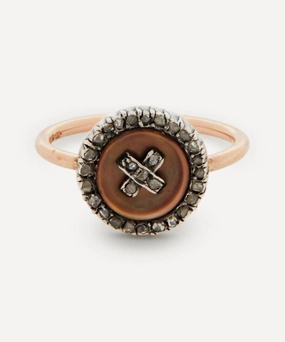 Annina Vogel Old Cut Diamond And Mother Of Pearl Criss Cross Button Rose Gold Ring