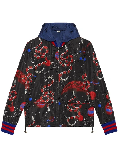 Gucci Space Snake-print Detachable-hood Jacket In Black