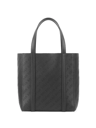 Balenciaga Leather Xxs Tote Shoulder Bag With Allover Logo In Silver