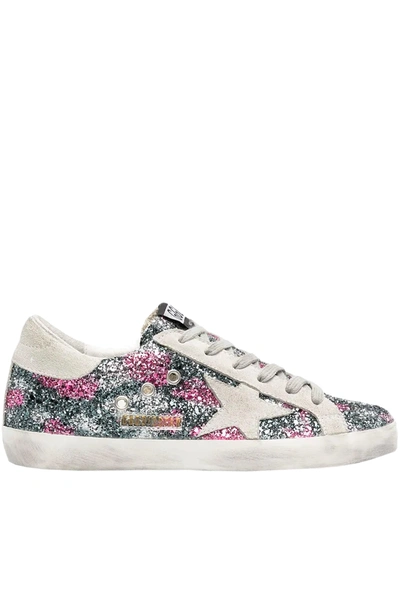 Golden Goose Super Star Trainers In Glitter Leopard In Silver