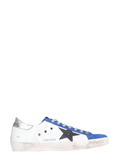 Golden Goose White Leather Super-star Sneakers In Blue