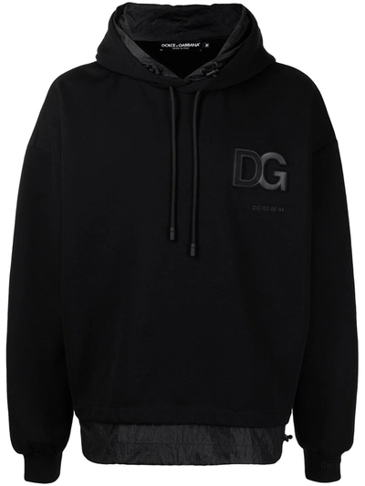 Dolce & Gabbana Chest Logo Layered Hooded Sweatshirt In Black