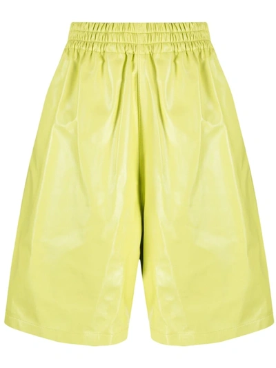 Bottega Veneta High Waisted Bermuda Shorts In Leather In Yellow