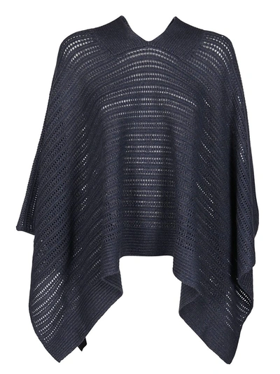 Agnona Dark Indigo Cashmere-linen Blend Cape In Navy