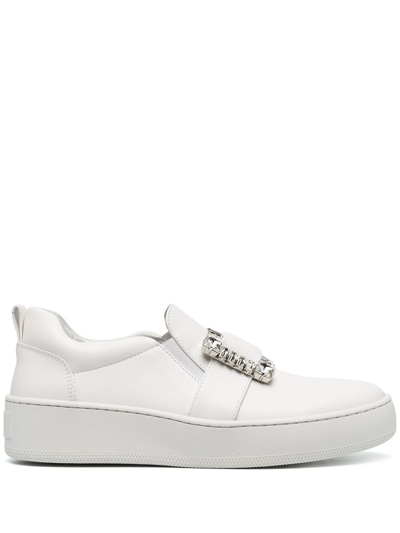 Sergio Rossi Womens White Leather Slip On Sneakers
