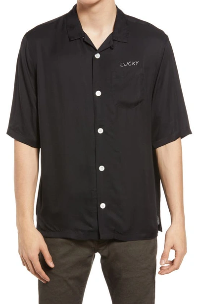 Allsaints Lucky Button-up Camp Shirt In Black
