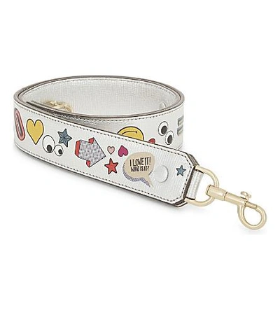 Anya Hindmarch Sticker Leather Bag Strap In Silver