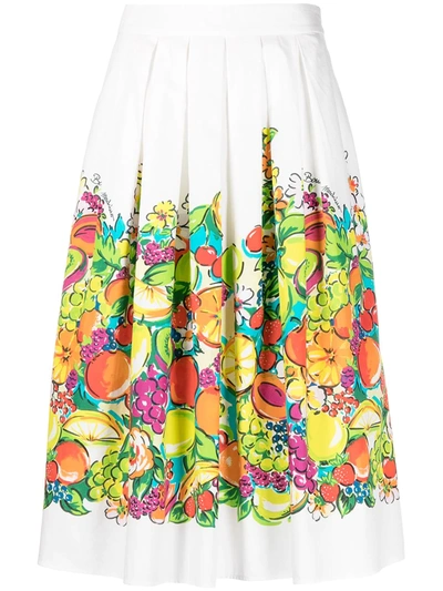 Boutique Moschino Fruit Print Pleated Midi Skirt In White