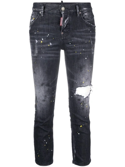 Dsquared2 Paint Splatter-effect Cropped Jeans In Black