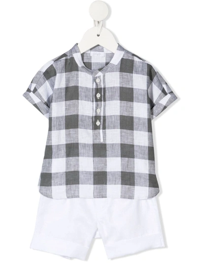 Il Gufo Babies' Checked Shirt And Short Set In 白色