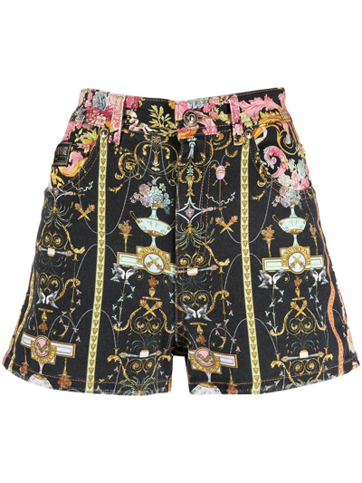 Versace Jeans Couture Denim Shorts With Versailles Print In Black