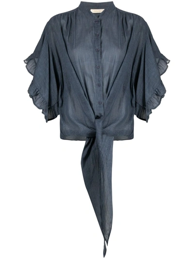 Mes Demoiselles Selegante Ruffle-blouse In Blue