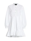 The Kooples Womens Whi01 Puffed-sleeve Cotton-poplin Mini Shirt Dress L In White