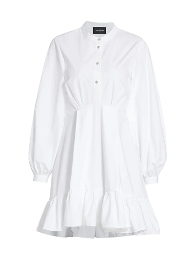 The Kooples Womens Whi01 Puffed-sleeve Cotton-poplin Mini Shirt Dress L In White