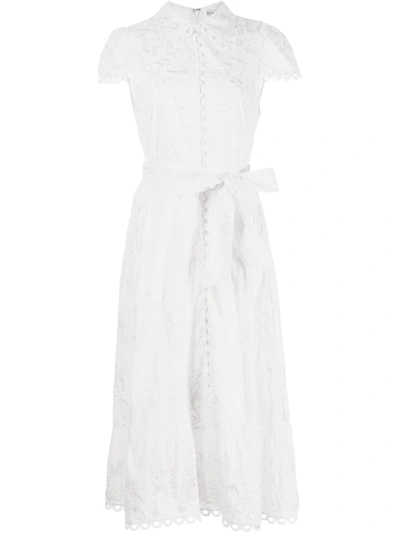 Alice And Olivia Vanessa Crochet-trimmed Embroidered Cotton Midi Dress In White