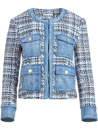 Alice And Olivia Avis Combo Patch-pocket Tweed Jacket In Multi-colour