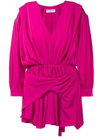 Balenciaga Gathered Silk-blend Satin Mini Dress In Pink&purple