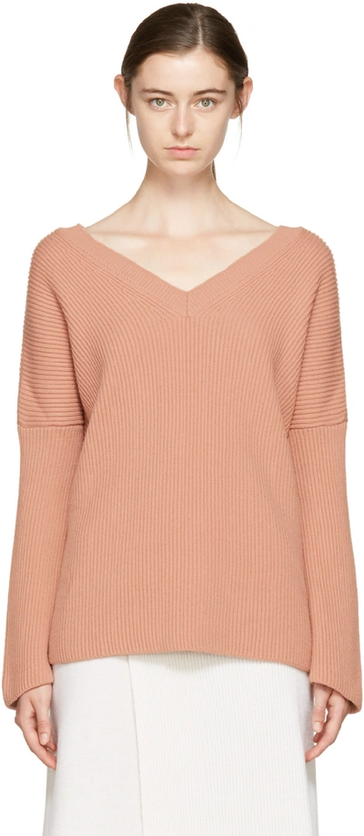 Stella Mccartney V-neck Ribbed-knit Wool Sweater In 6701 Blush