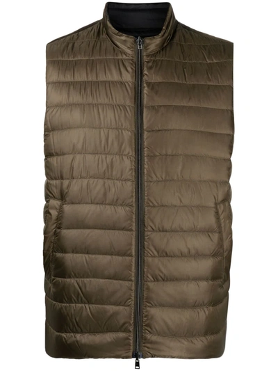 Herno Reversible Puffer Gilet In Dark Green