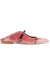 Malone Souliers Maureen Leather-trimmed Velvet Point-toe Flats In Pink/charcoal