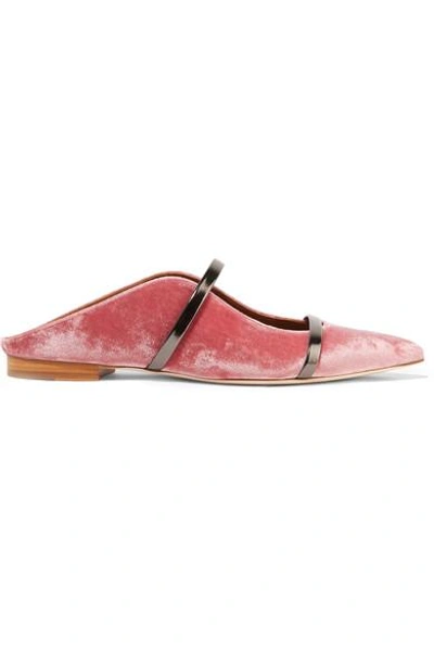 Malone Souliers Maureen Leather-trimmed Velvet Point-toe Flats In Pink/charcoal