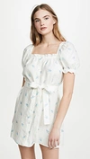 Sleeper Brigitte Linen Mini Dress In White & Blue