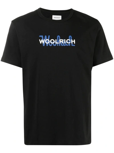 Woolrich Double Logo-print Cotton T-shirt In Black
