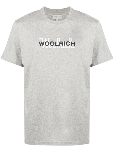 Woolrich T-shirt With Logo Print In Melange Grey